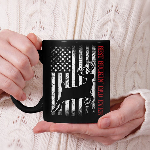 Mens Best Buckin' Dad Ever American Flag Deer Hunting Beverage Mug