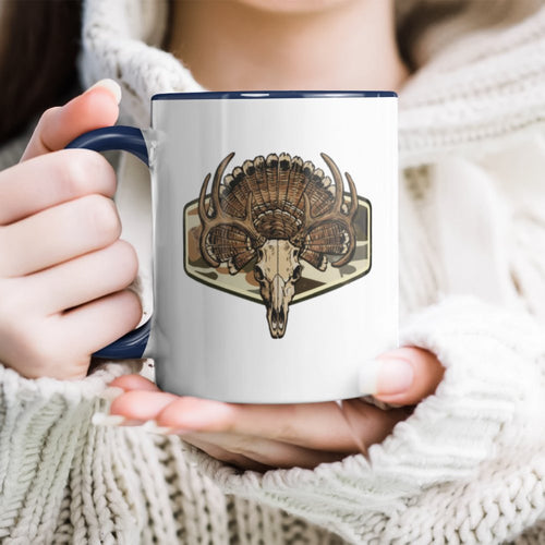 Deer Skull & Turkey Fan Old School Camo Hello Hunting Season Accent Mug